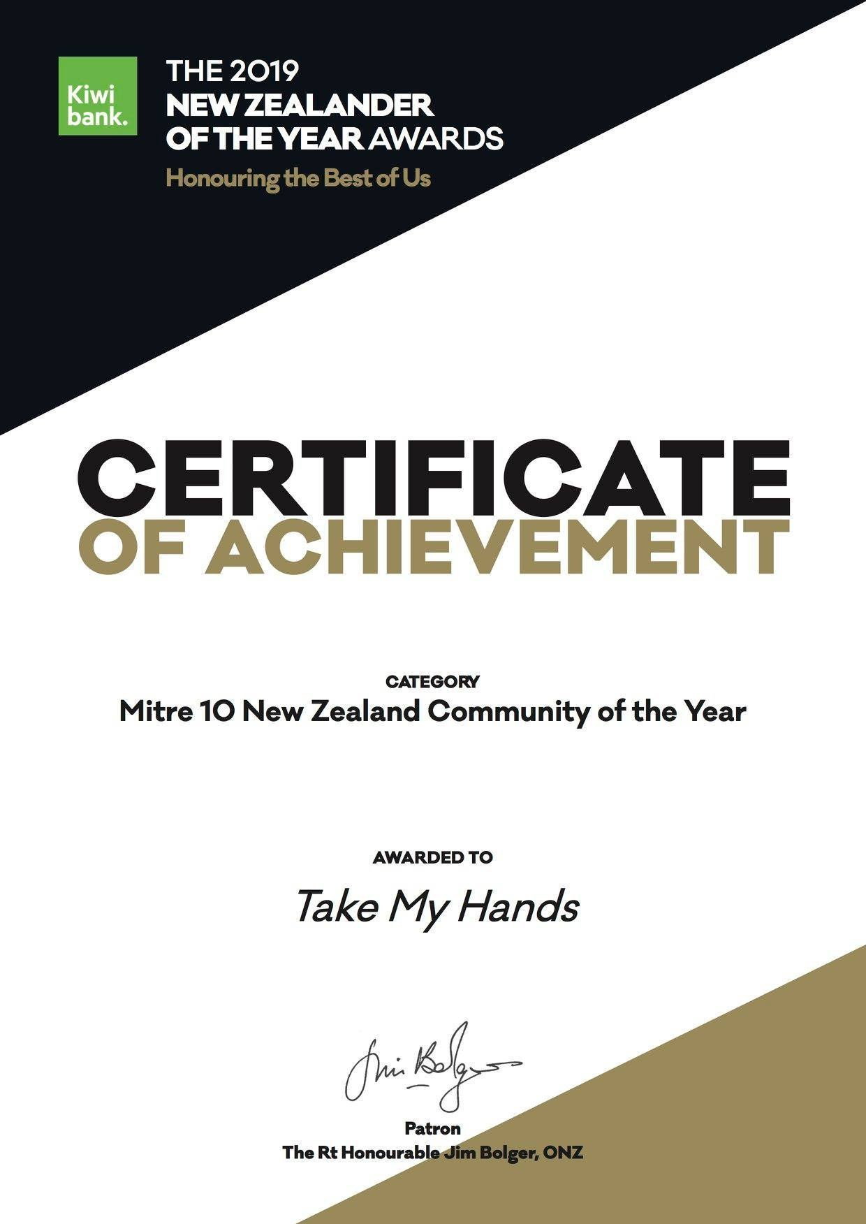 Take My Hands achieves recognition at The New Zealander of the Year Awards